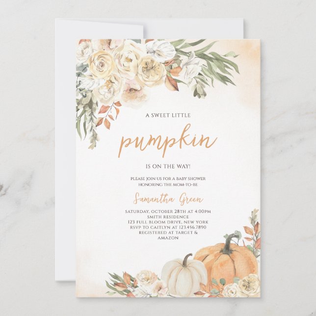 Invitación Baby Shower Neutral de calabaza pequeña de género (Anverso)