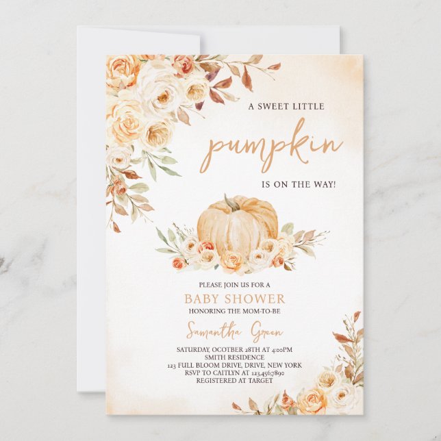 Invitación Baby Shower Neutral de calabaza pequeña de género (Anverso)