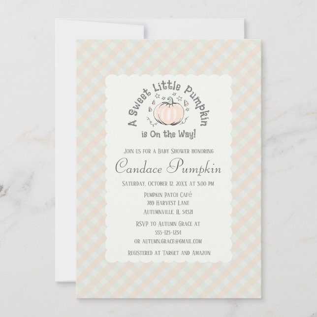 Invitación Baby Shower Neutral de calabaza pequeña y neutra d (Anverso)