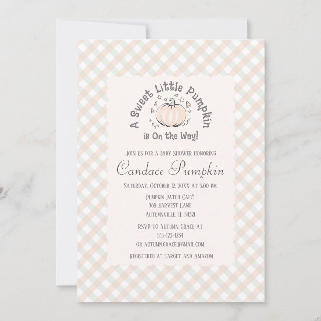 Invitación Baby Shower Neutral de calabaza pequeña y neutra d (Anverso)