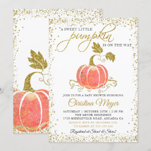 Invitación Baby Shower neutral de calabaza Purpurina de oro