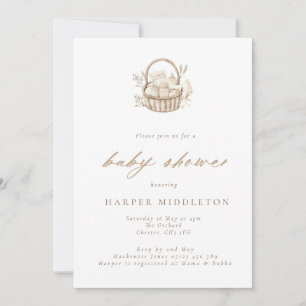 Invitación Baby Shower neutral de cesta minimalista