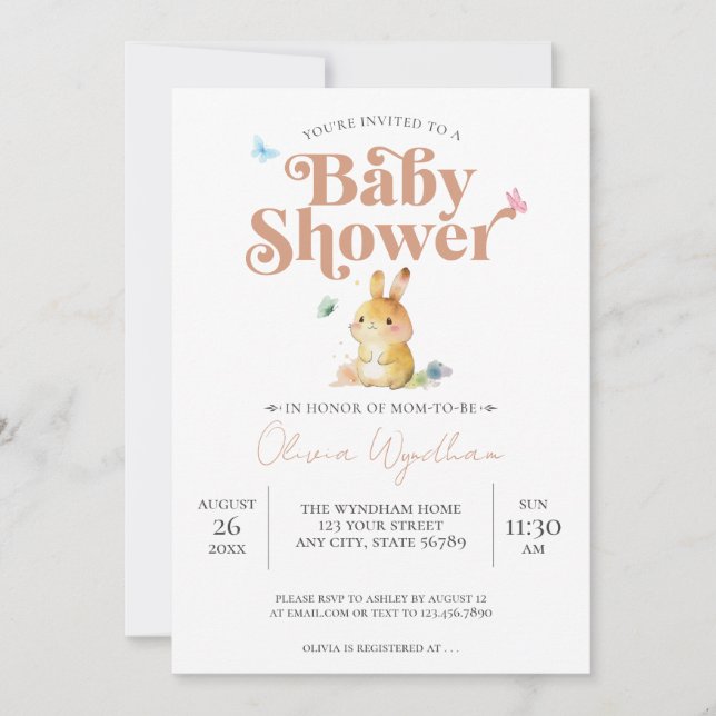 Invitación Baby Shower Neutral de Conejo Conejo Conejo Conejo (Anverso)