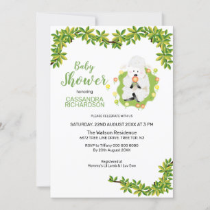 Invitación Baby Shower Neutral de cordero verde
