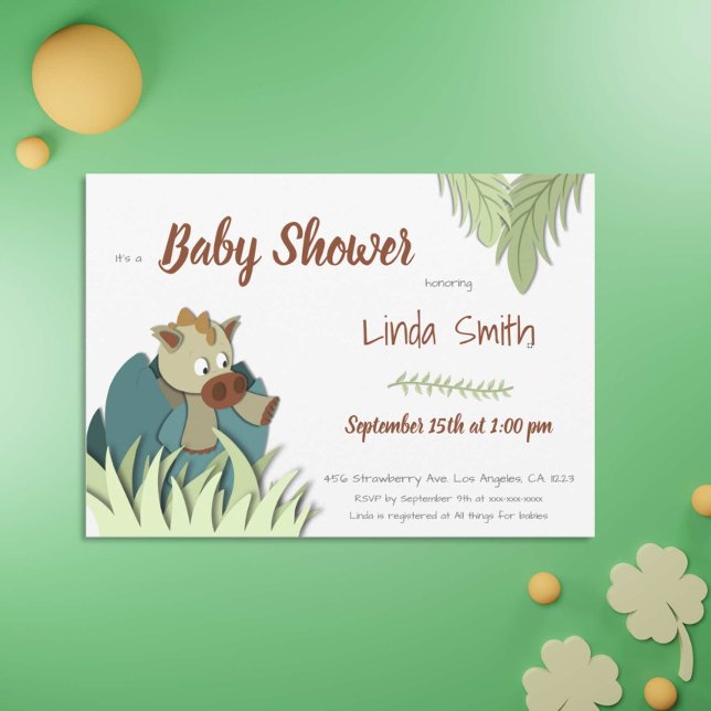 Invitación Baby Shower neutral de dinosaurios de selva (Subido por el creador)