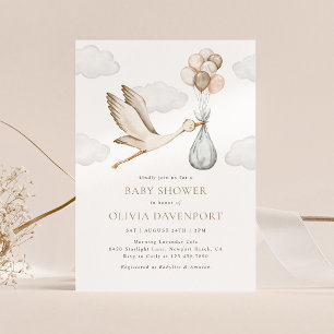 Invitación Baby Shower neutral de distribución de cigüeñas Be