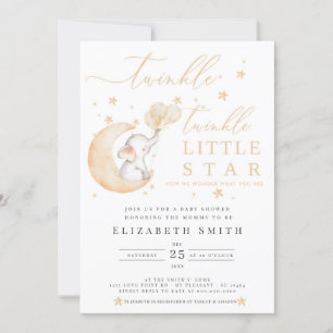 Invitación Baby Shower neutral de elefante de estrella pequeñ