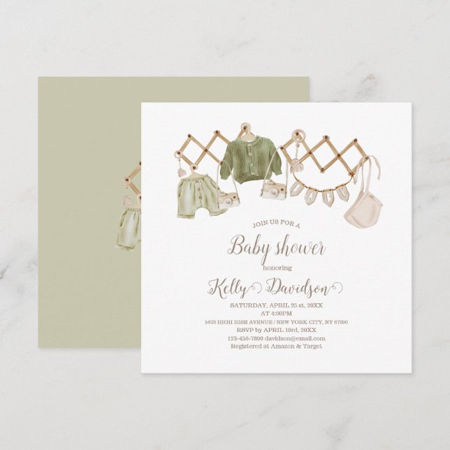 Invitación Baby Shower Neutral de enfermería de Boho de Géner (Anverso / Reverso)