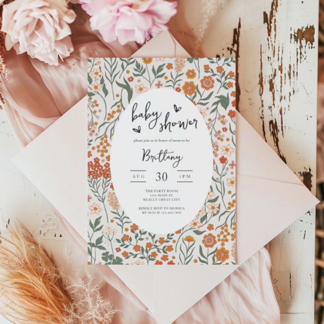 Invitación Baby Shower neutral de Fiesta de jardín de flores  (Fall Wildflower Baby Shower Invite)