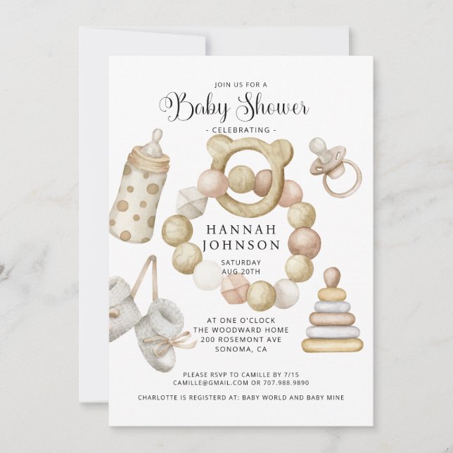 Invitación Baby Shower Neutral de Género Boho (Anverso)
