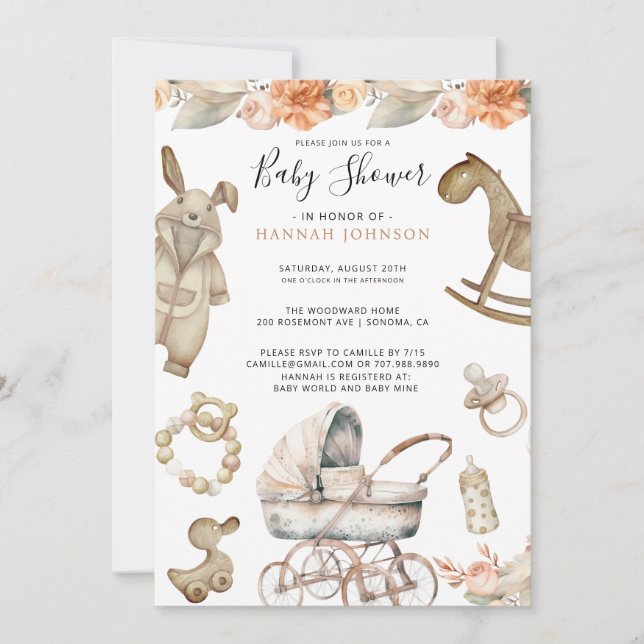 Invitación Baby Shower Neutral de Género Boho (Anverso)