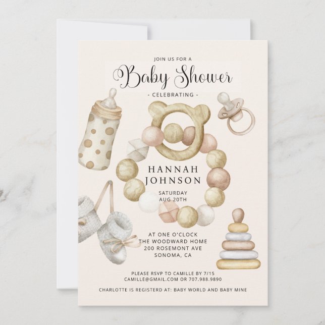 Invitación Baby Shower Neutral de Género Boho (Anverso)