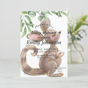 Invitación Baby Shower neutral de género canguro pintado con