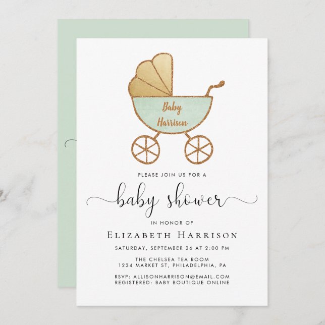 Invitación Baby Shower neutral de género con opción virtual (Anverso / Reverso)