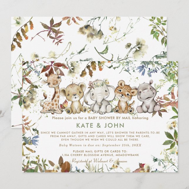 Invitación Baby Shower neutral de género de animales de la se (Anverso / Reverso)
