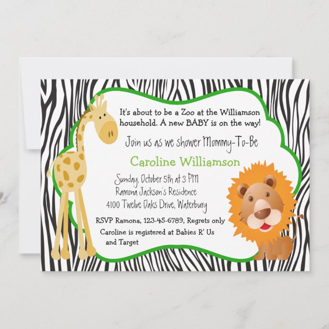 Invitación Baby Shower neutral de género de animales zoológic (Anverso)