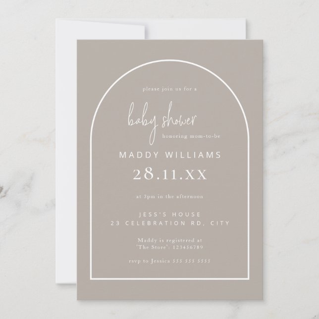 Invitación Baby Shower neutral de género de arco de guiones m (Anverso)