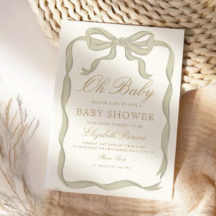 Invitación Baby Shower neutral de género de cinta verde