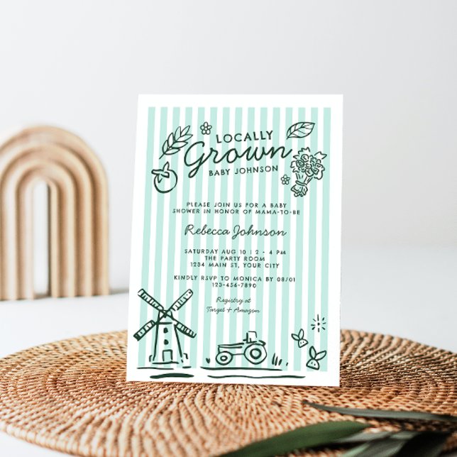 Invitación Baby Shower Neutral de género de crecimiento local (Locally Grown Gender Neutral Baby Shower Invite)