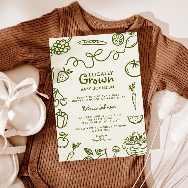 Invitación Baby Shower Neutral de género de crecimiento local (Farmers Market Gender Neutral Baby Shower Invite)