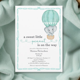 Invitación Baby Shower neutral de género de elefante verde