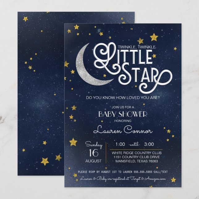 Invitación Baby Shower neutral de género de estrella pequeña  (Anverso / Reverso)
