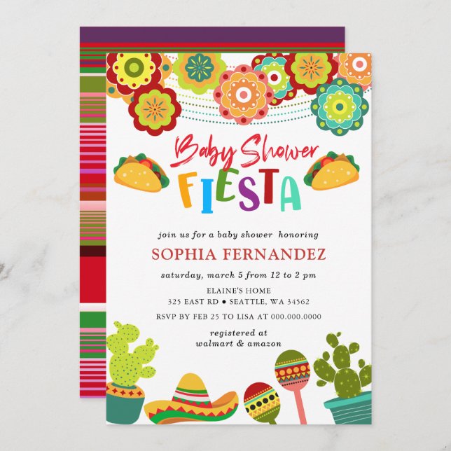 Invitación Baby Shower neutral de género de Fiesta mexicana (Anverso / Reverso)