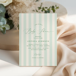 Invitación Baby Shower neutral de género de franjas verdes de