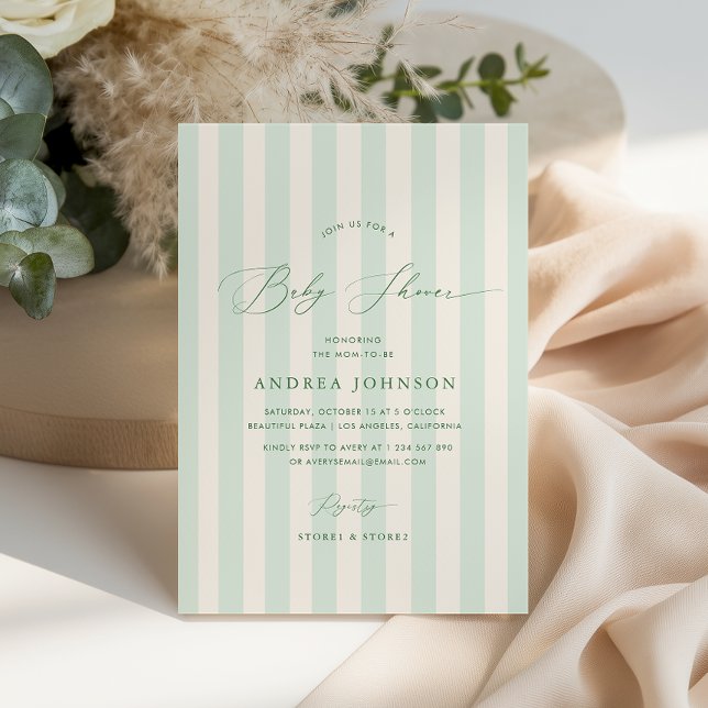Invitación Baby Shower neutral de género de franjas verdes de (Subido por el creador)