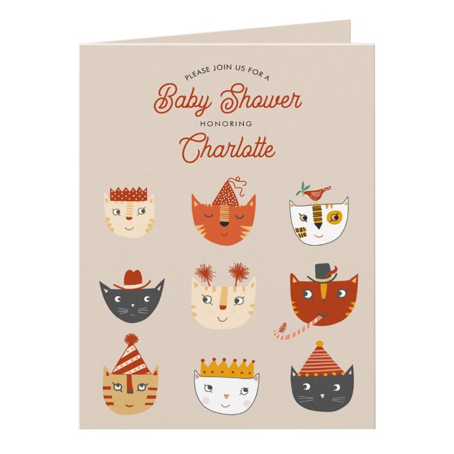 Invitación Baby Shower neutral de género de gato divertido (Personalized cute kitty cat themed gender neutral folded baby shower invitation)