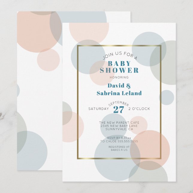 Invitación Baby Shower neutral de género de gran contrafetti  (Anverso / Reverso)