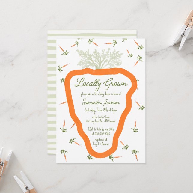 Invitación Baby Shower neutral de género de granjeros de orig (Anverso/Reverso In Situ)