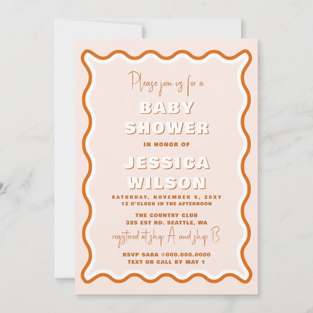 Invitación Baby Shower Neutral de género de la terracota ondu (Anverso)