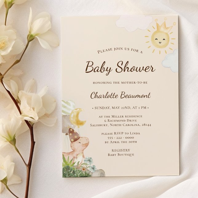 Invitación Baby Shower neutral de género de los dinosaurios b (Subido por el creador)