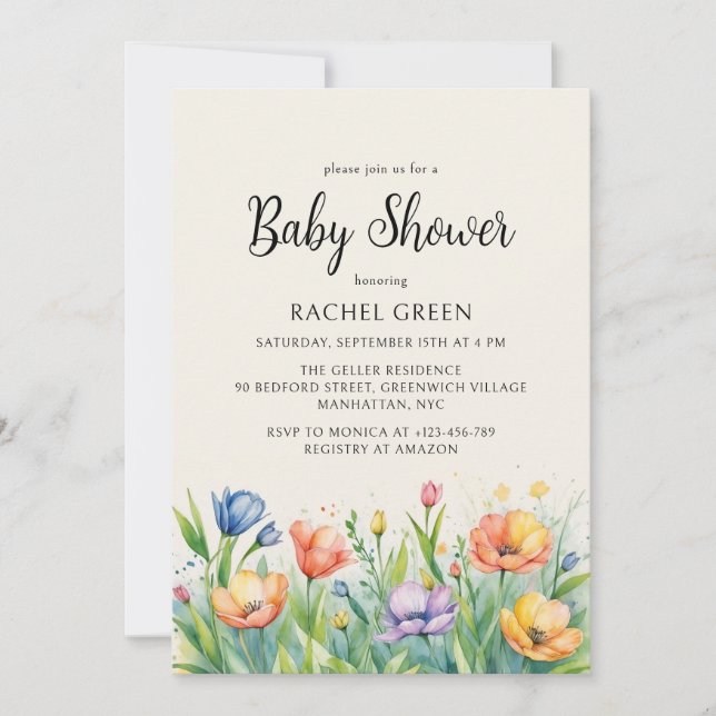 Invitación Baby Shower neutral de género de los jardines de a (Anverso)
