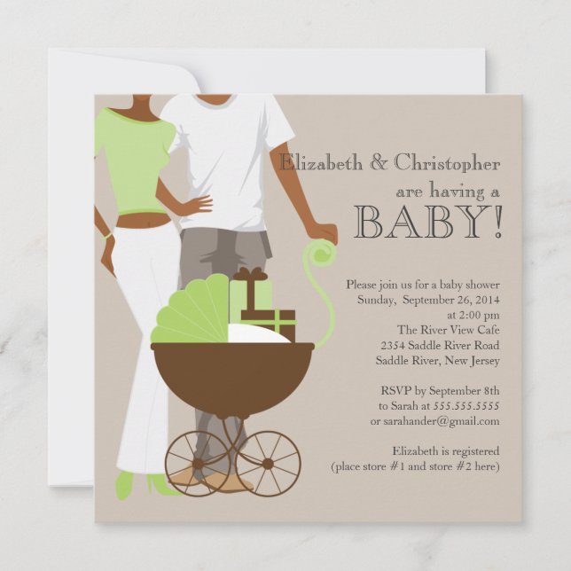 Invitación Baby Shower neutral de género de pareja afroameric (Anverso)