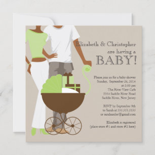 Invitación Baby Shower neutral de género de pareja afroameric