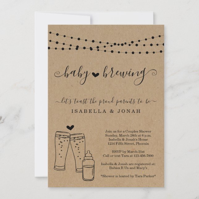 Invitación Baby Shower neutral de género de pareja de recién  (Anverso)