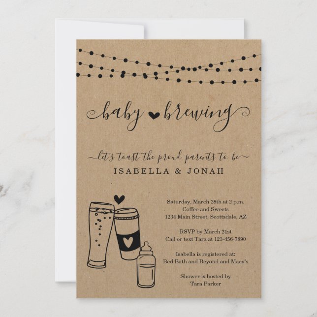 Invitación Baby Shower neutral de género de pareja de recién  (Anverso)