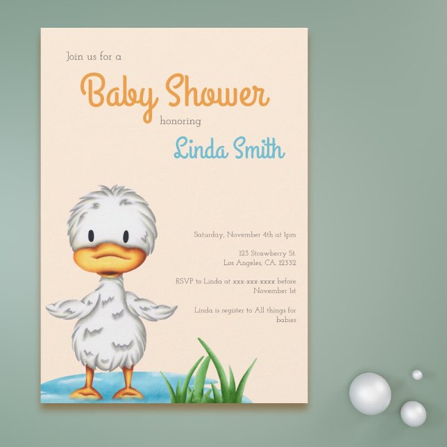 Invitación Baby Shower neutral de género de pato corto (Subido por el creador)