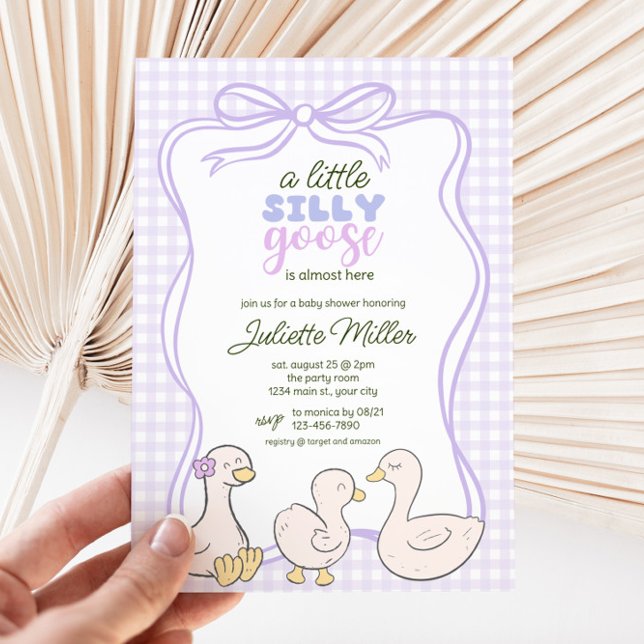 Invitación Baby Shower neutral de género de Silly Goose Gingh (Silly Goose Gingham Baby Shower Invite)