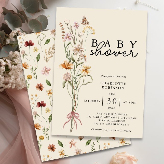 Invitación Baby Shower neutral de género de Wildflower Boho (Subido por el creador)