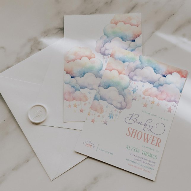 Invitación Baby Shower neutral de género en la nube arcoiris (Subido por el creador)