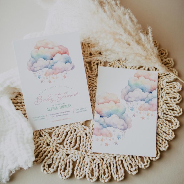 Invitación Baby Shower neutral de género en las nubes y las e (Subido por el creador)