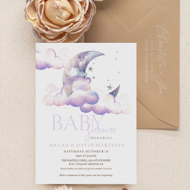 Invitación Baby Shower neutral de género en Luna y Estrellas (Subido por el creador)