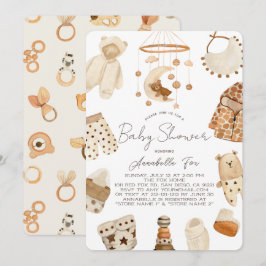 Invitación Baby Shower neutral de género en ropa de boho