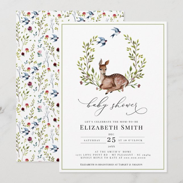 Invitación Baby Shower neutral de género floral de amigos de  (Anverso / Reverso)