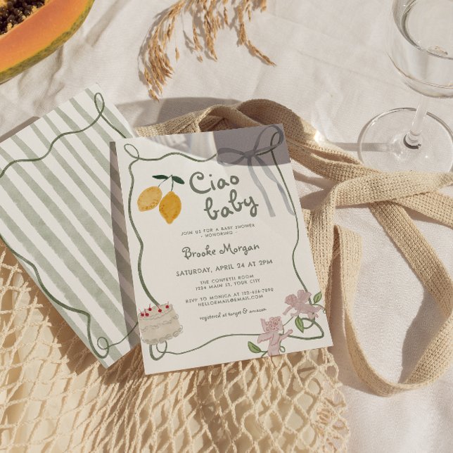 Invitación Baby Shower neutral de género limón italiano (Italian Lemon Gender Neutral Baby Shower Invite)