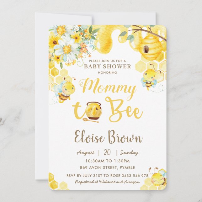 Invitación Baby Shower neutral de género mami a bebe amarilla (Anverso)