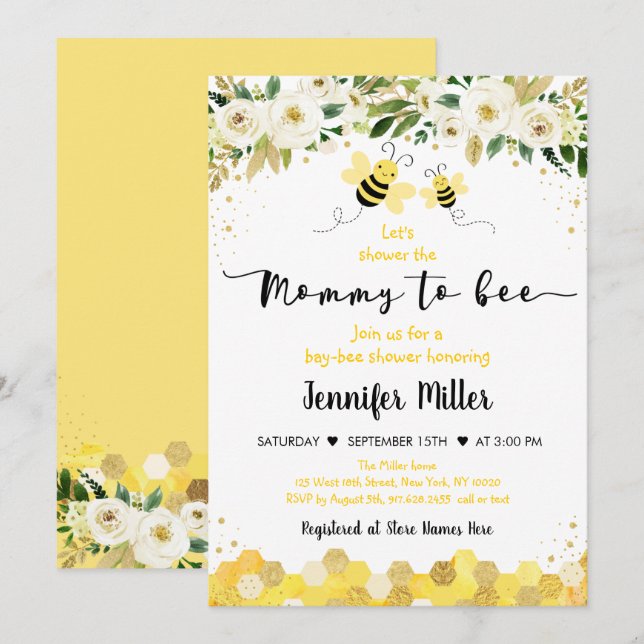 Invitación Baby Shower neutral de género mami to beee Gold (Anverso / Reverso)